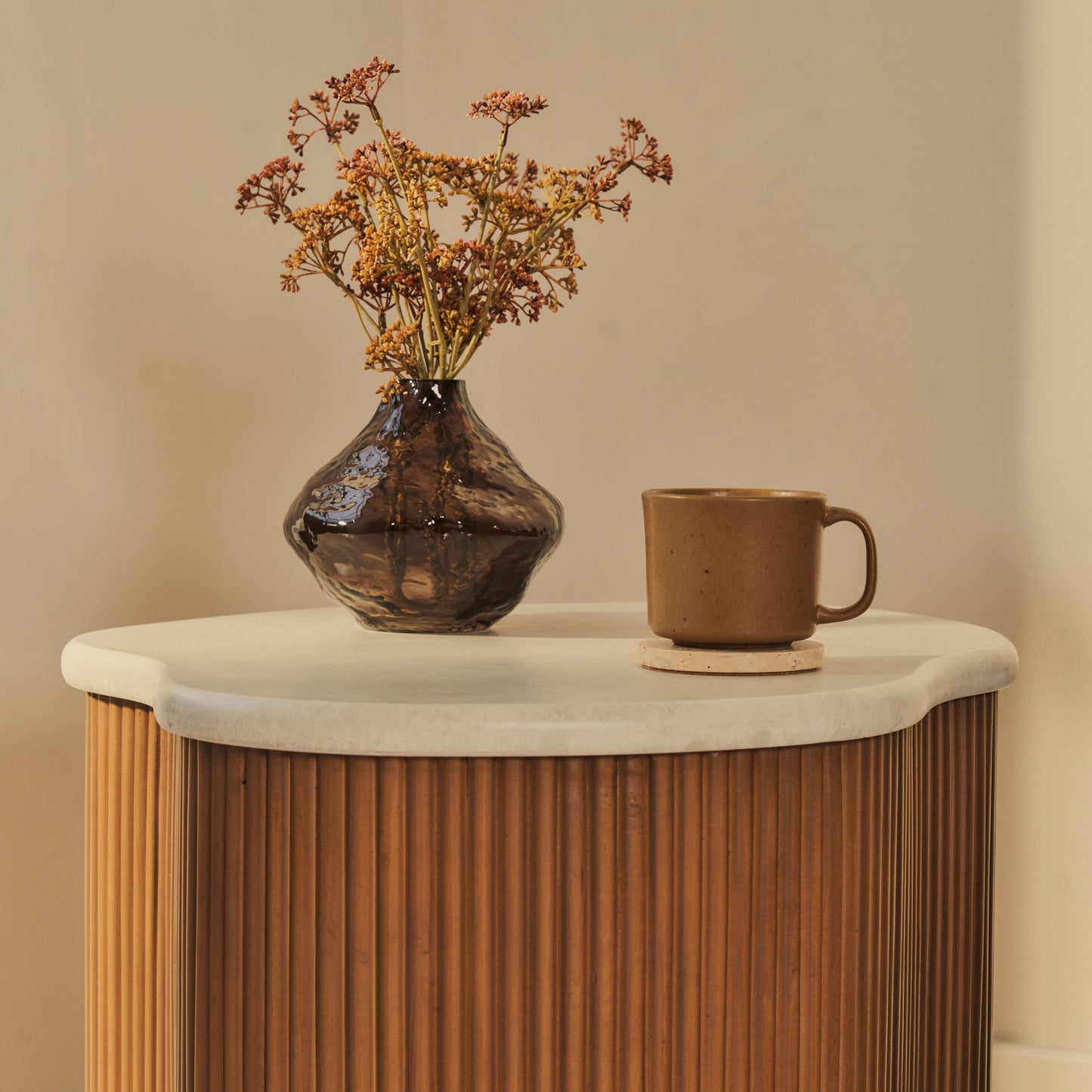 Cove - Warm Wood Ribbed Irregular Side Table