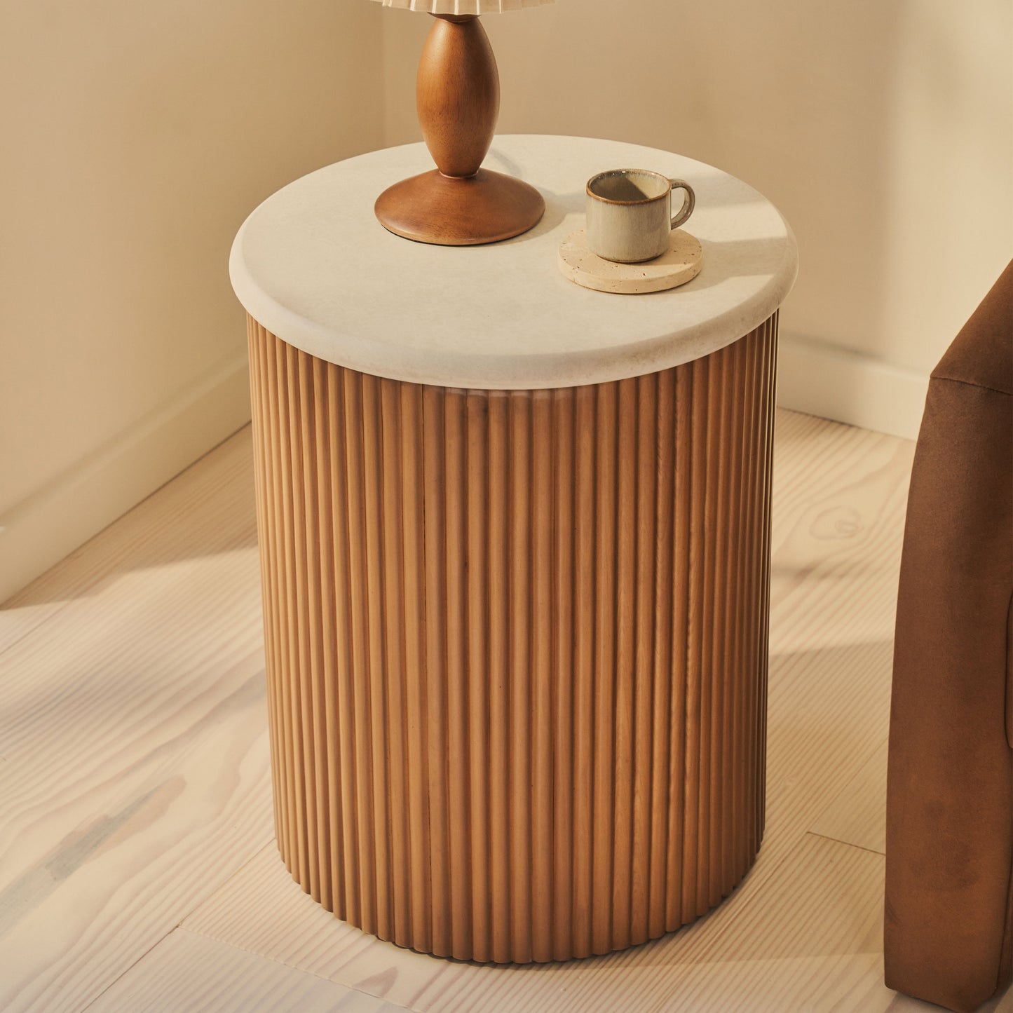 Cove - Warm Wood Ribbed Side Table
