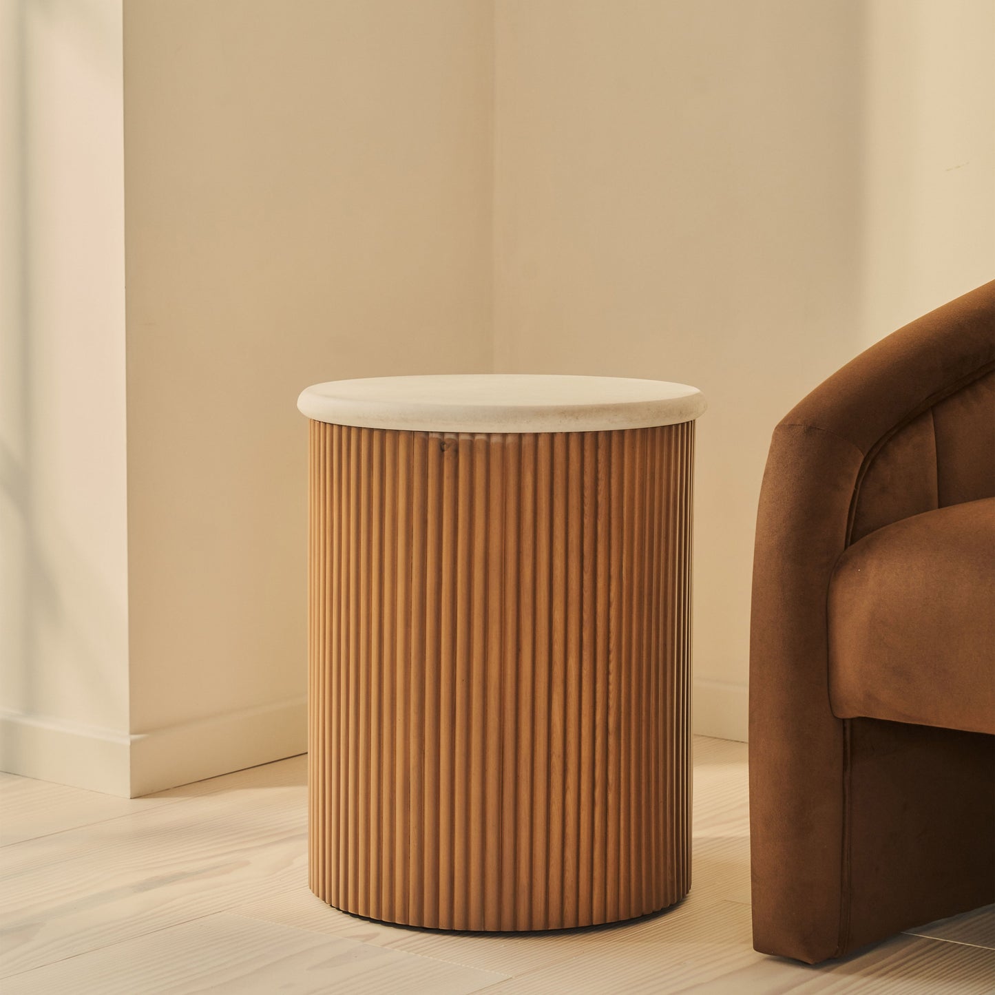 Cove - Warm Wood Ribbed Side Table