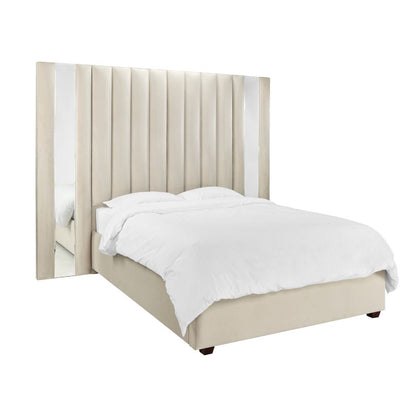 Piper Luxury Mirror Panelled Upholstered Bed - Cream