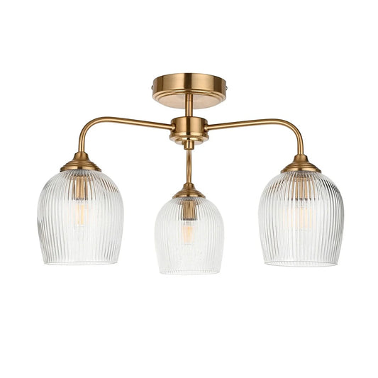 Ashcroft Ribbed Ceiling 3 Light - Brushed Aged Brass