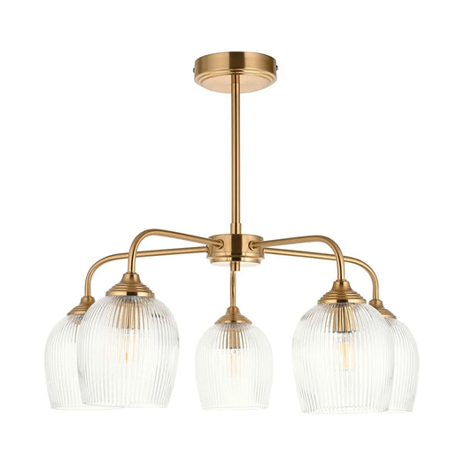 Ashcroft Ribbed 5 Pendant Light - Brushed Aged Brass