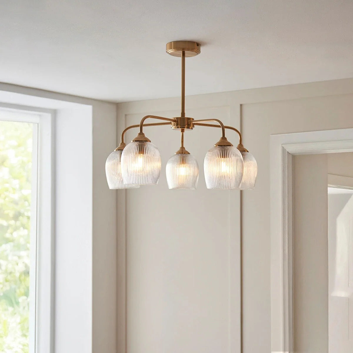 Ashcroft Ribbed 5 Pendant Light - Brushed Aged Brass