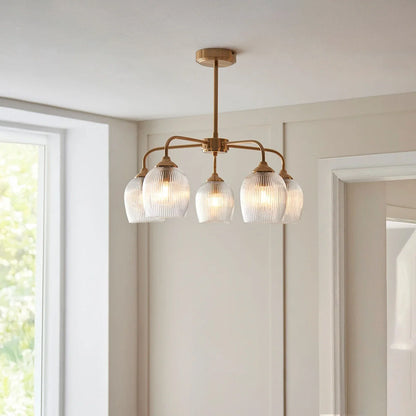 Ashcroft Ribbed 5 Pendant Light - Brushed Aged Brass