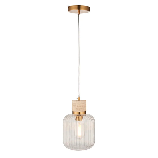 Travi Travertine Ribbed 1 Pendant Light - Natural