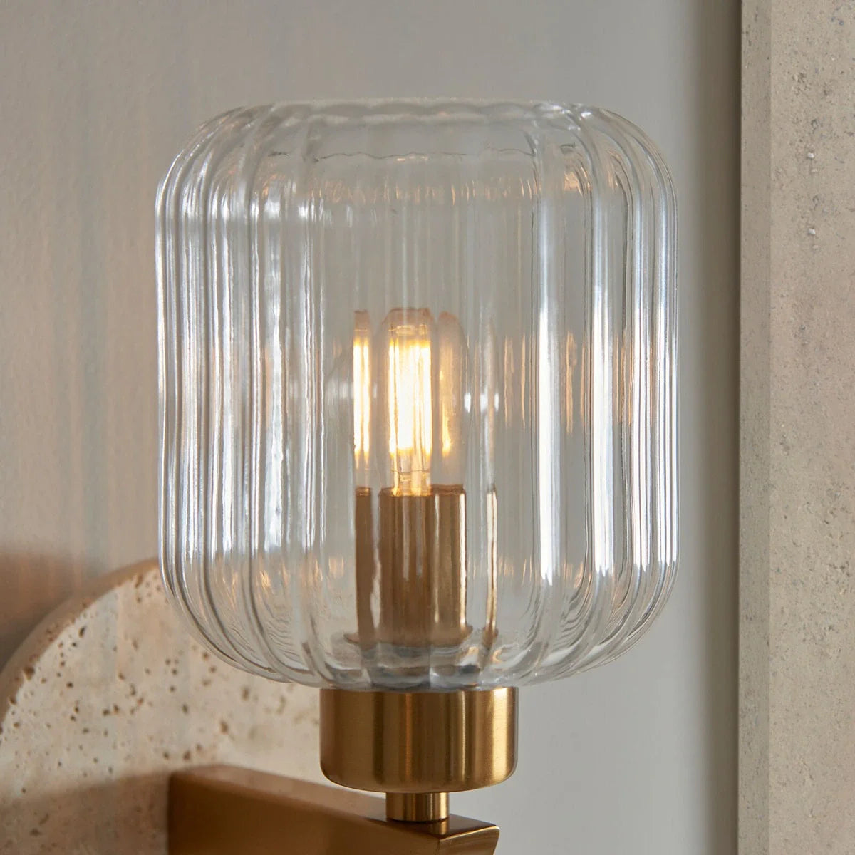 Travi Textured Marble Ribbed Wall Light - Beige