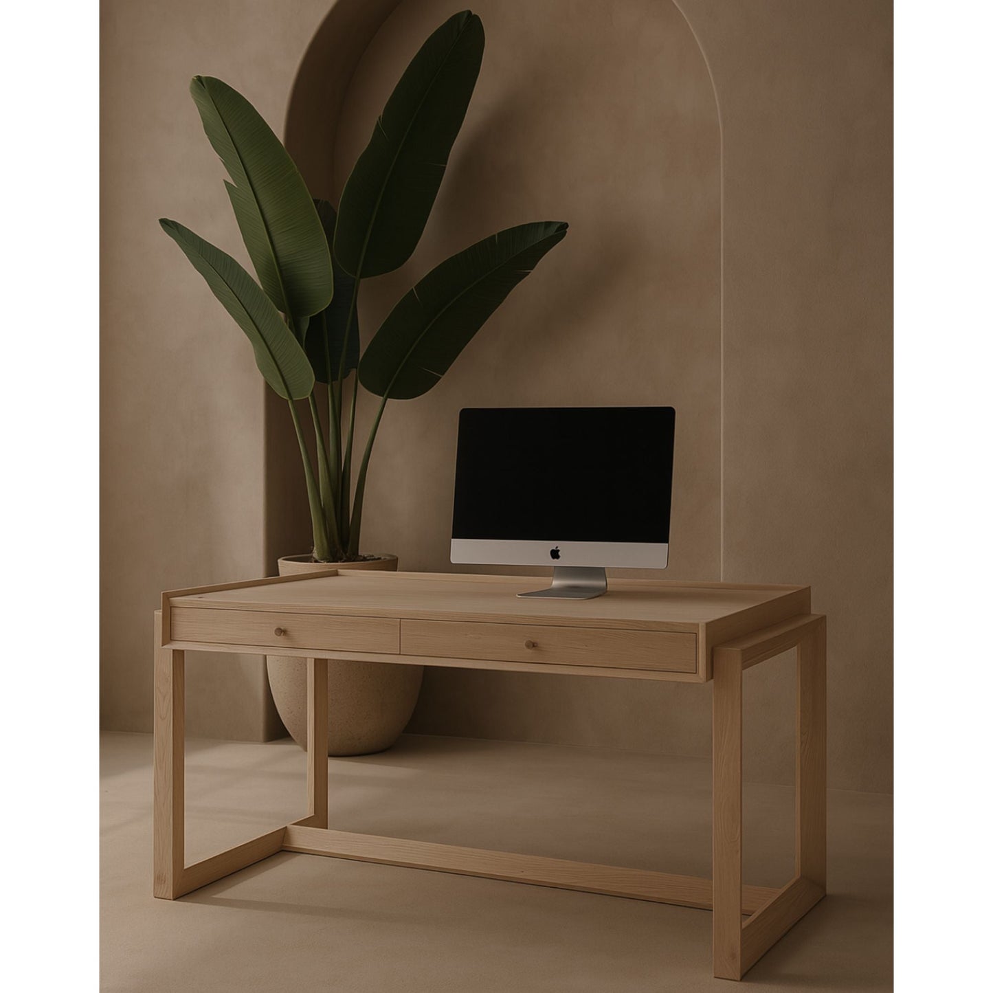Offset Solid Oak Desk - Oak