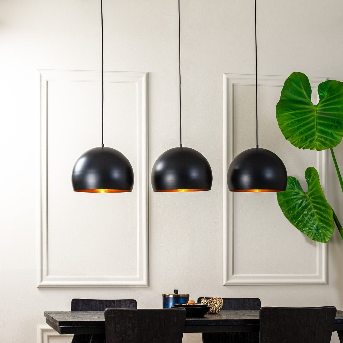 Jaicey 3 Light Pendant Light - Matte Black & Gold