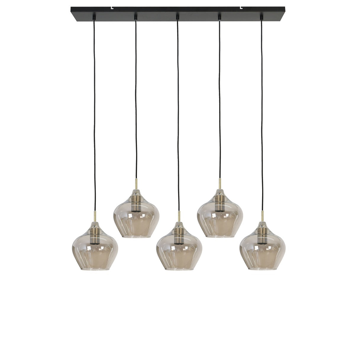 Rakel 5 Light Pendant Light - Antique Bronze & Smoked Glass