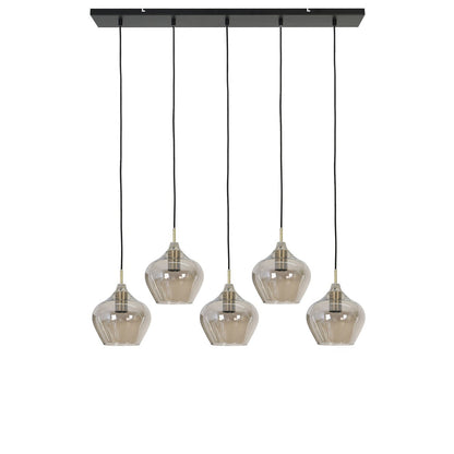 Rakel 5 Light Pendant Light - Antique Bronze & Smoked Glass