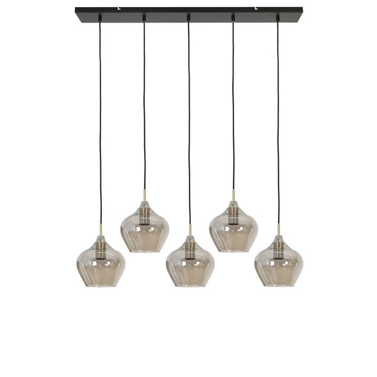Rakel 5 Light Pendant Light - Antique Bronze & Smoked Glass