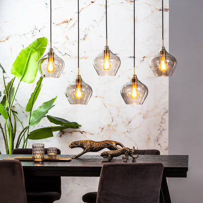 Rakel 5 Light Pendant Light - Antique Bronze & Smoked Glass