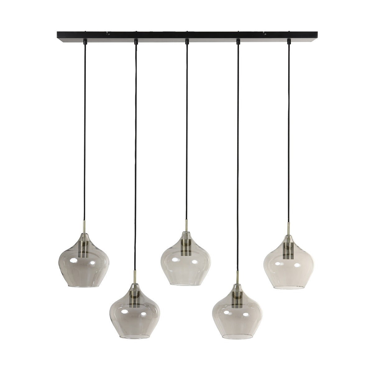 Rakel 5 Light Pendant Light - Antique Bronze & Smoked Glass