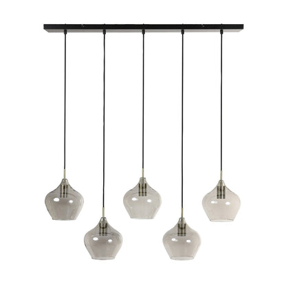 Rakel 5 Light Pendant Light - Antique Bronze & Smoked Glass