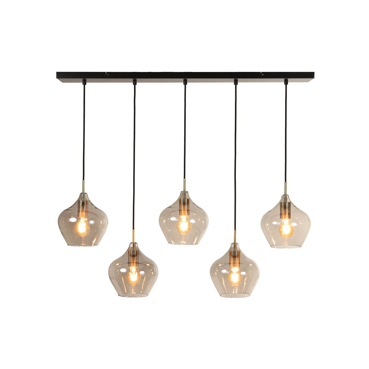 Rakel 5 Light Pendant Light - Antique Bronze & Smoked Glass