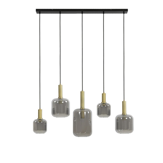 Lekar 5 Light Pendant Light - Antique Bronze & Smoked Glass