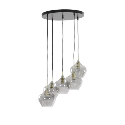 Rakel 5 Pendant Light - Antique Bronze & Smoked Glass