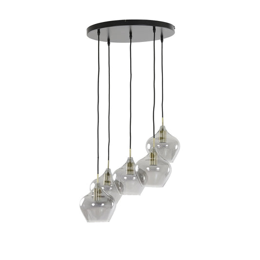 Rakel 5 Pendant Light - Antique Bronze & Smoked Glass