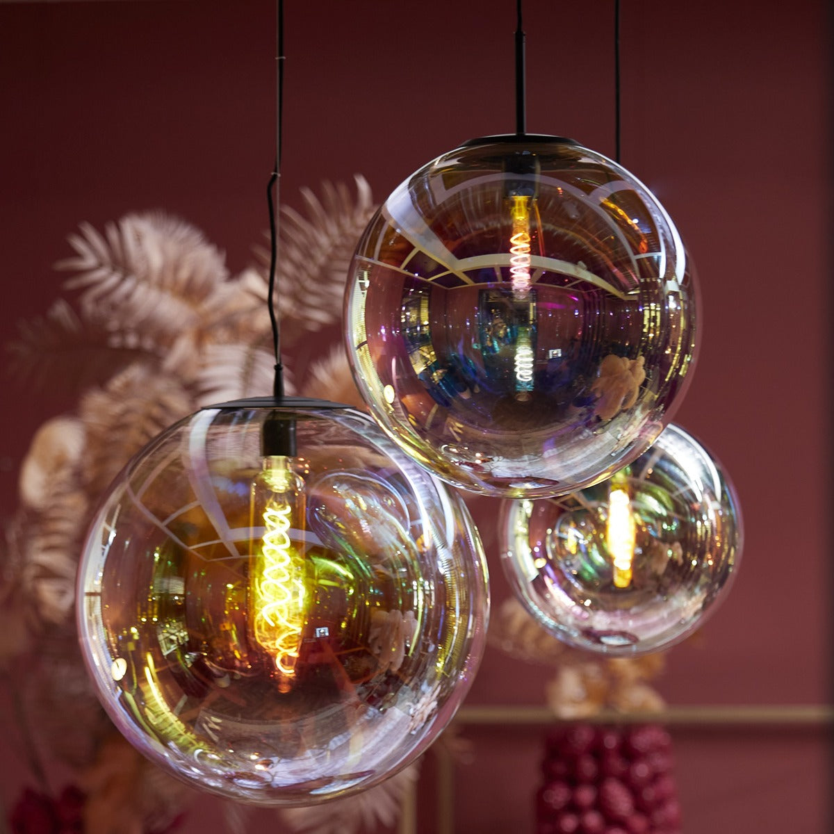 Medina Pendant Light - Black & Rainbow Glass