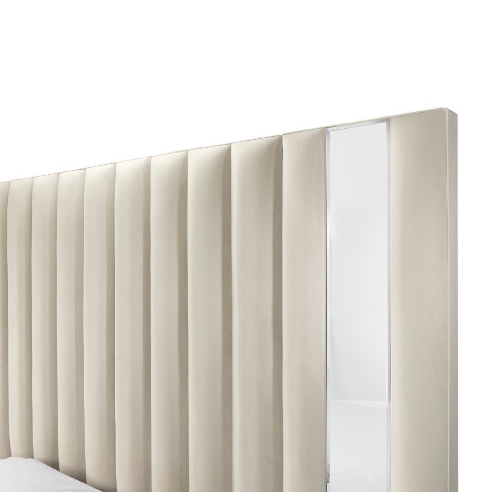 Piper Luxury Mirror Panelled Upholstered Bed - Cream