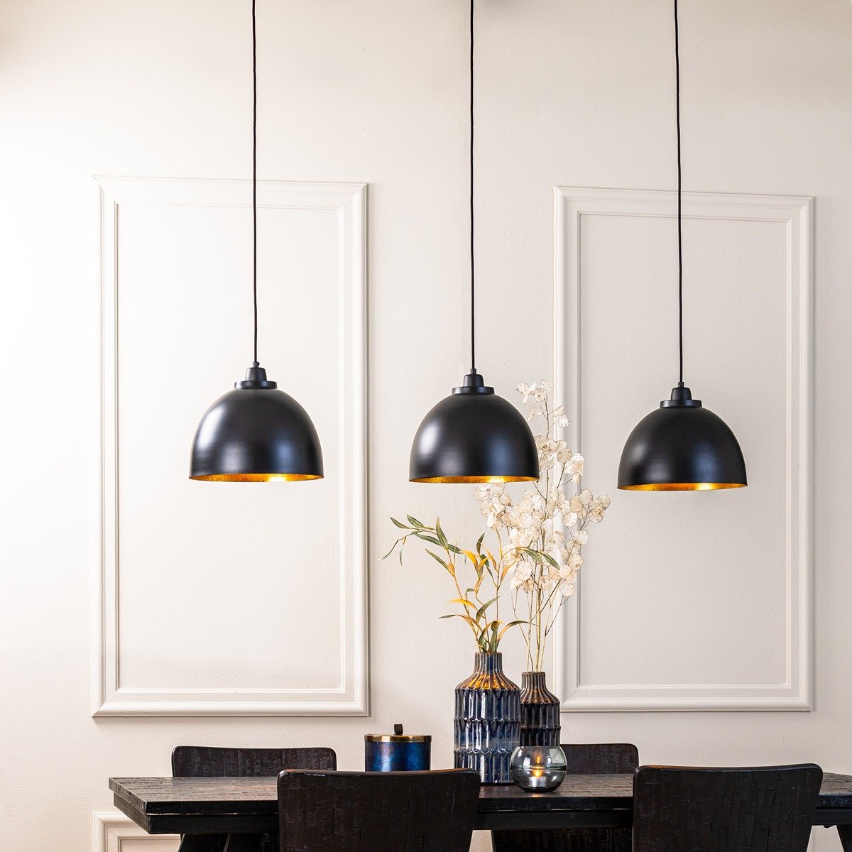 Kylie 3 Light Pendant Light - Black & Gold