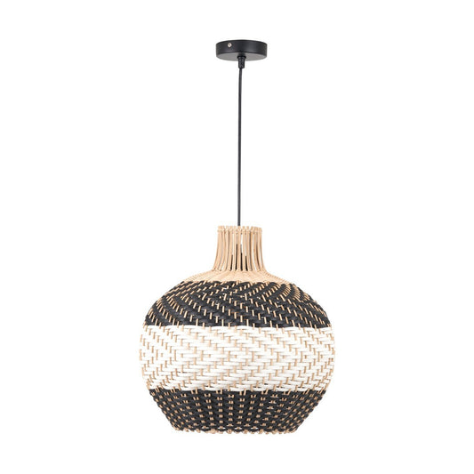 Rowan Natural Rattan Woven Pendant Light - Black & White