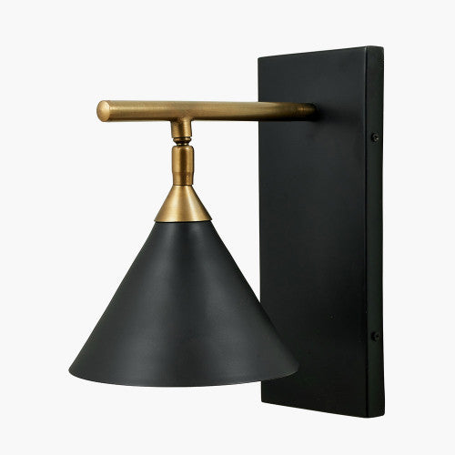 Netty Wall Lamp - Matt Black & Antique Brass