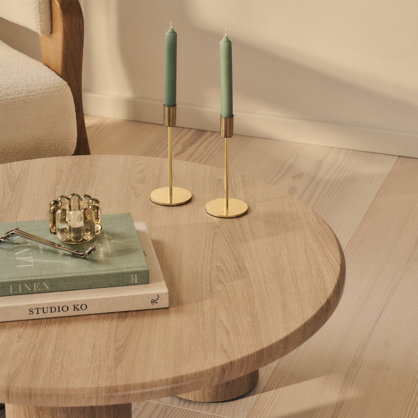 Alina - Washed Wood Round Large Wooden Coffee Table