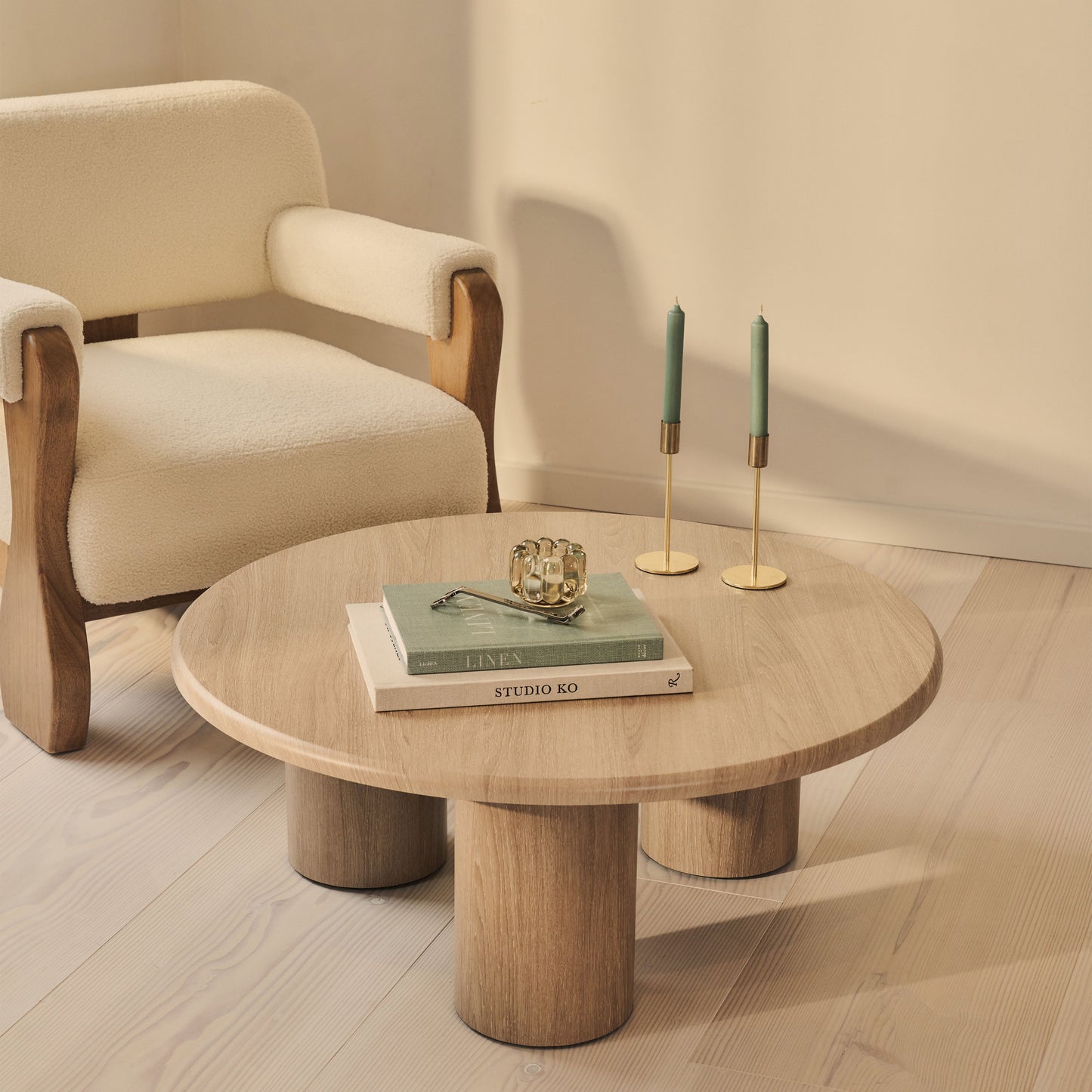 Alina - Washed Wood Round Large Wooden Coffee Table