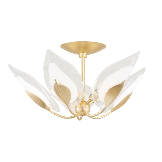 Blossom 5 Light Semi Flush - Soft Off White & Gold Leaf
