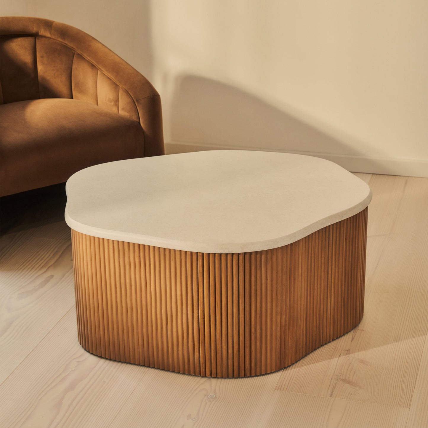 Cove - Warm Wood Ribbed Irregular Coffee Table