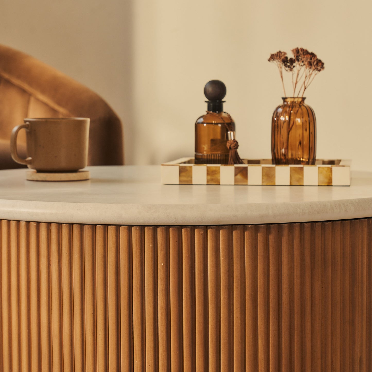 Cove - Warm Wood Ribbed Round Coffee Table