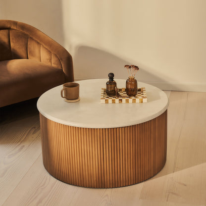 Cove - Warm Wood Ribbed Round Coffee Table