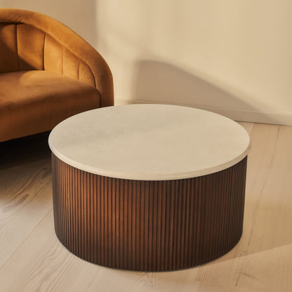Cove - Dark Wood Ribbed Round Coffee Table