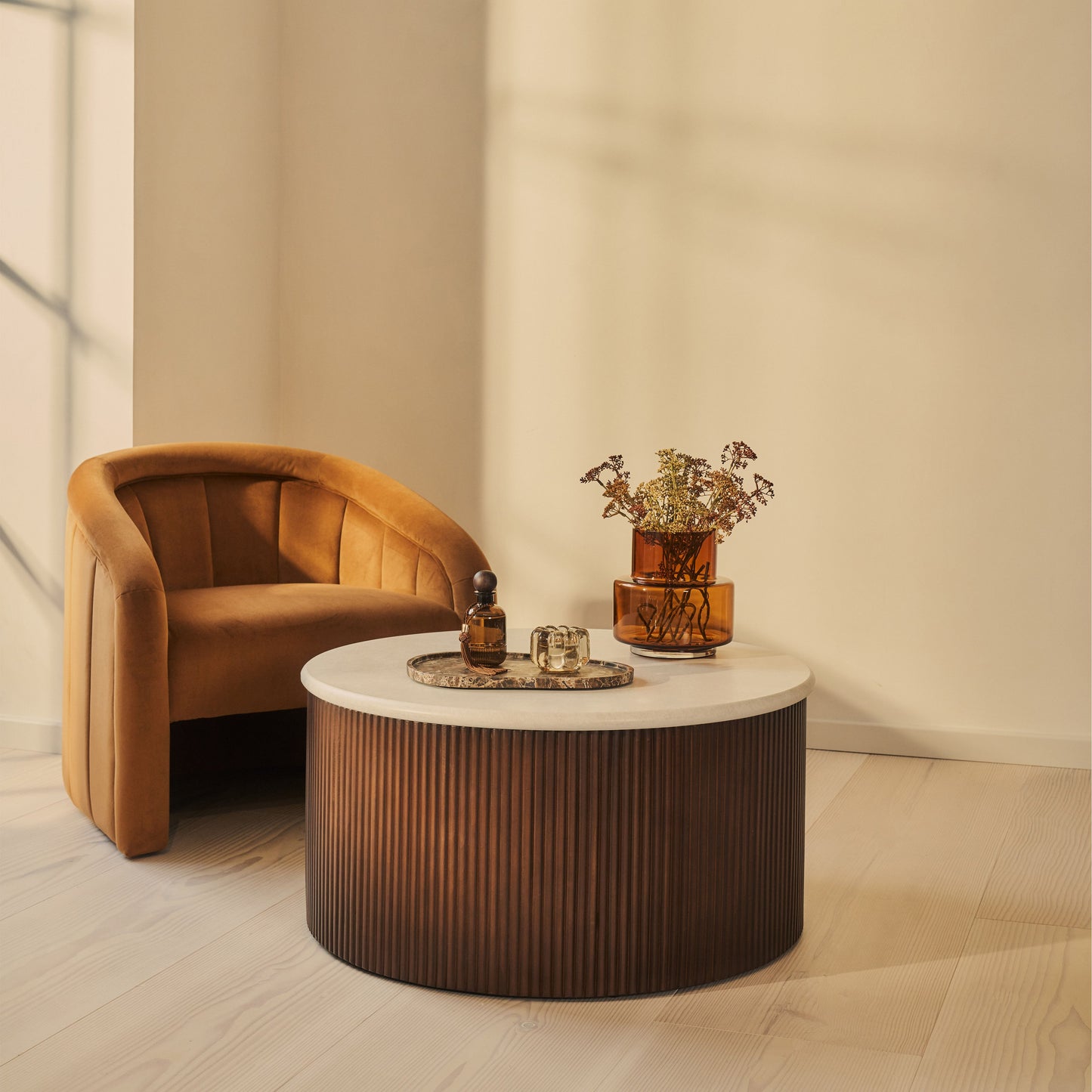 Cove - Dark Wood Ribbed Round Coffee Table