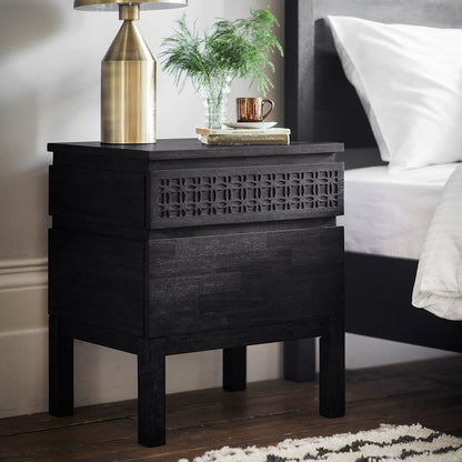 2 Drawer Boho Boutique Bedside Chest - Black