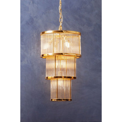 Salsa 3 Tier Drum Chandelier - Gold Finish