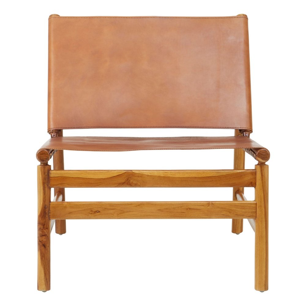 Kendra Accent Chair - Natural Teak Wood & Brown Leather