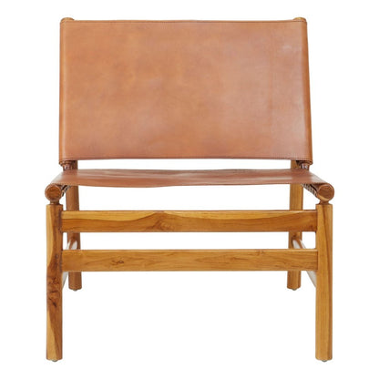 Kendra Accent Chair - Natural Teak Wood & Brown Leather