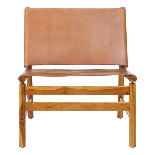 Kendra Accent Chair - Natural Teak Wood & Brown Leather