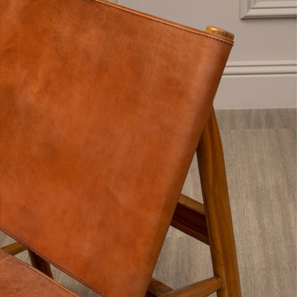 Kendra Accent Chair - Natural Teak Wood & Brown Leather