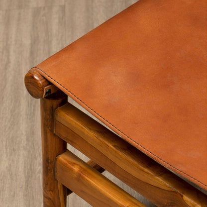 Kendra Accent Chair - Natural Teak Wood & Brown Leather