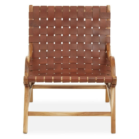 Kyle Accent Chair - Natural Teak & Brown Leather