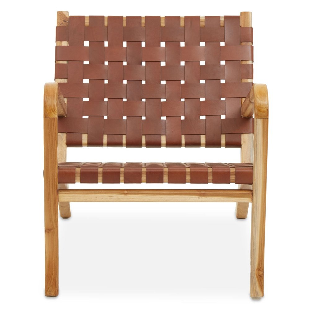 Kyrie Accent Chair - Natural Teak & Antique Brown Leather