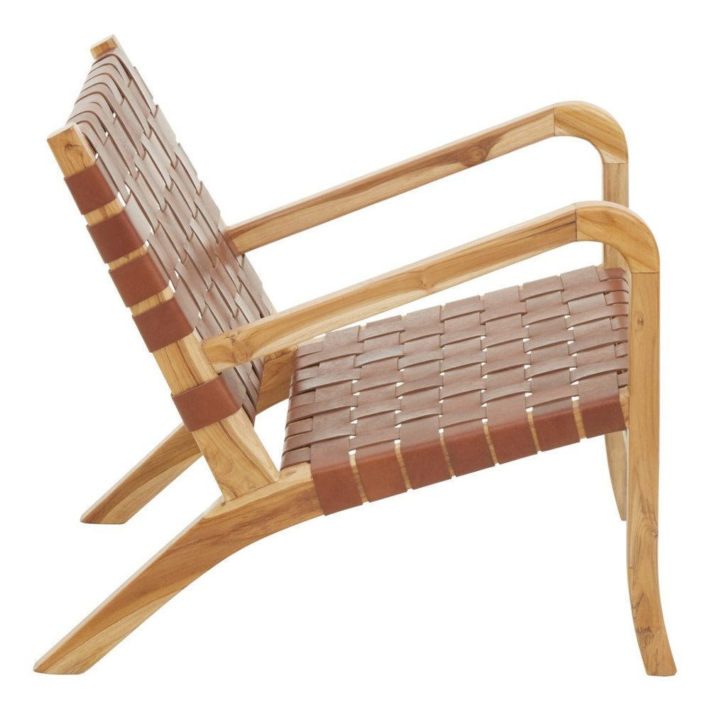 Kyrie Accent Chair - Natural Teak & Antique Brown Leather