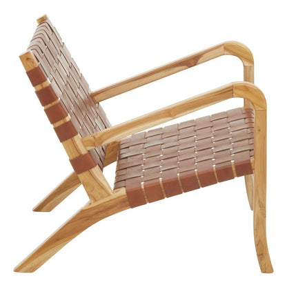 Kyrie Accent Chair - Natural Teak & Antique Brown Leather
