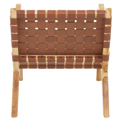 Kyrie Accent Chair - Natural Teak & Antique Brown Leather