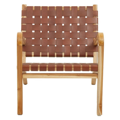 Kyrie Accent Chair - Natural Teak & Antique Brown Leather