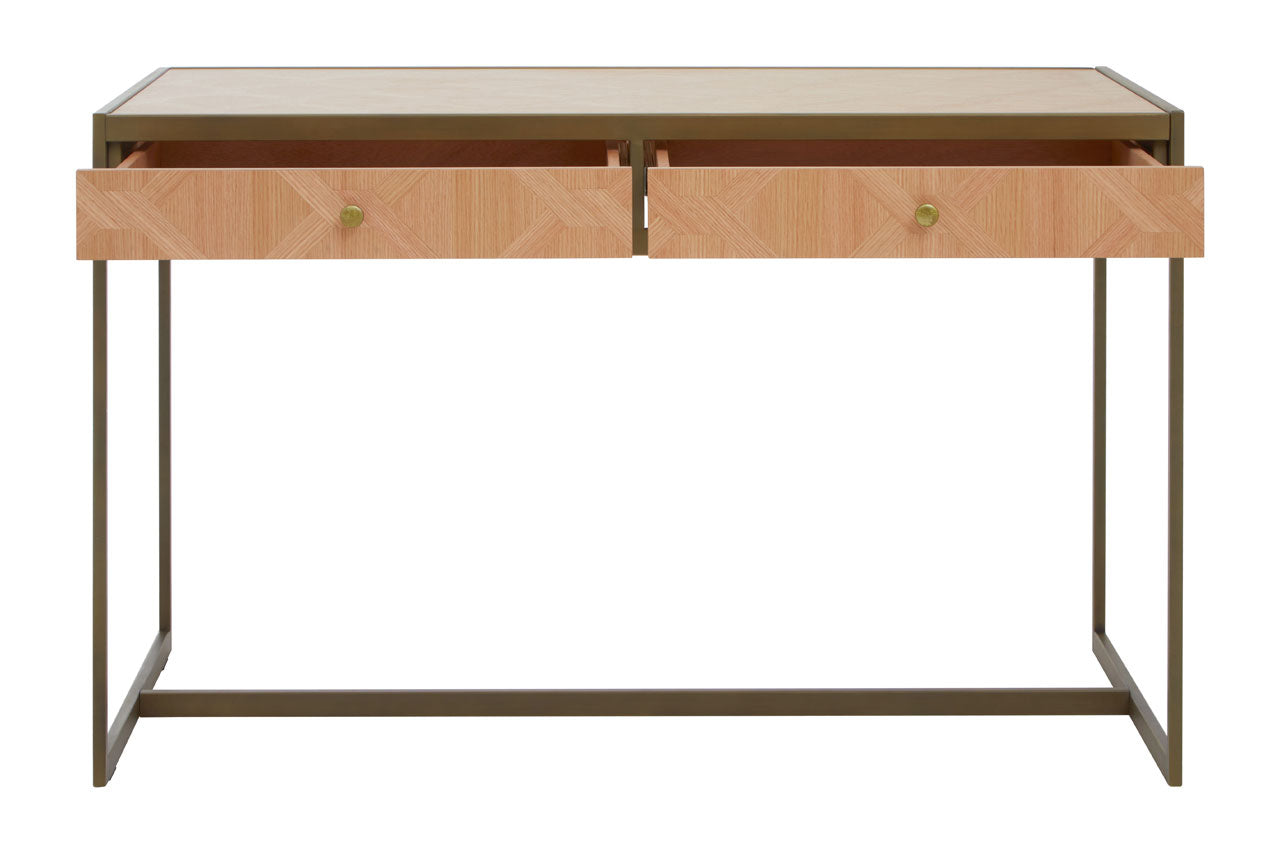 Grayson 2 Drawer Desk - Oak & Brushed Brass