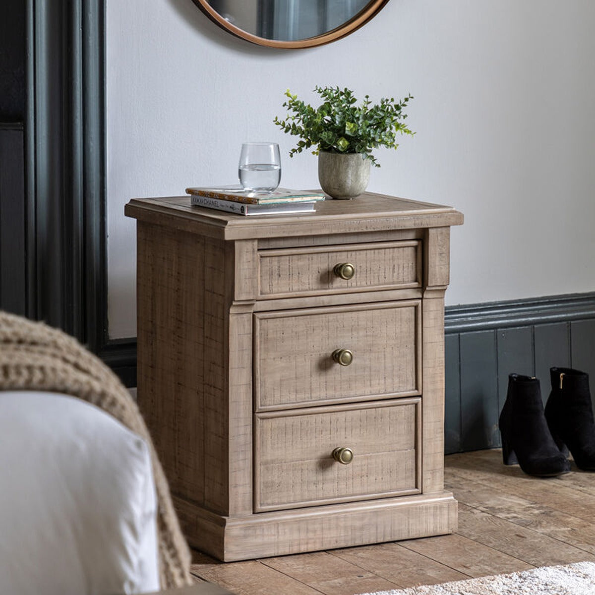 Newbury 3 Drawer Bedside Table - Natural